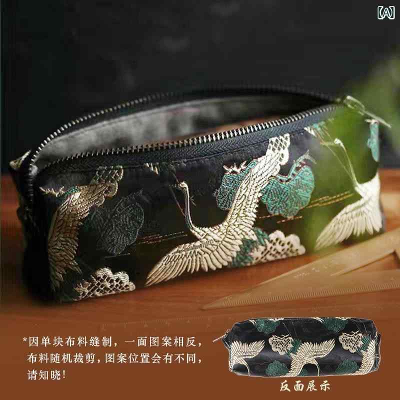ペンケース 筆入れ レトロ 中国風 リネン ブロンズ キャンバス アート ペン カーテン バッグ 学生 シンプル 大容量 ジッパー ロール