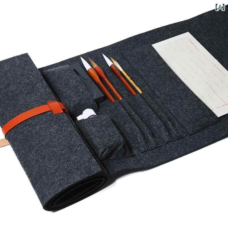 書道 筆入れ 多 バッグ ストレージ ポータブル フェルト 機内 持ち込み ブラシ カーテン ペン 初心者 中国風 キャンバス 小学生 グレー グリーン ブルー