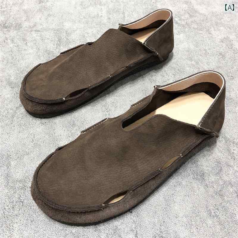 メンズ スリッポン カジュアル シューズ 歩きやい かっこいい おしゃれ レジャー 靴 牛革 通気性 クロックス サンダル スリッパ 茶 グレー 黒