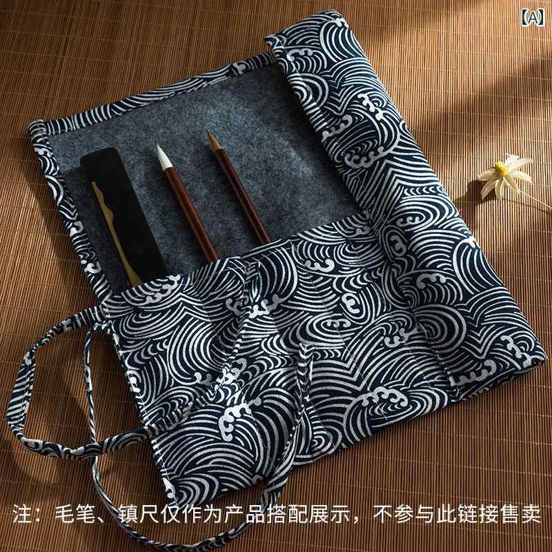 書道 筆入れ 生地 ペン カーテン 大容量 収納 ボックス ロール バッグ 中国風 ポータブル 水彩 キャン..