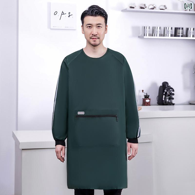 エン レディース メンズ 料理 家庭 キッチン おしゃれ アウトドア スモック 厚手 防水 長袖 作業服 グリーン レッド ブラック