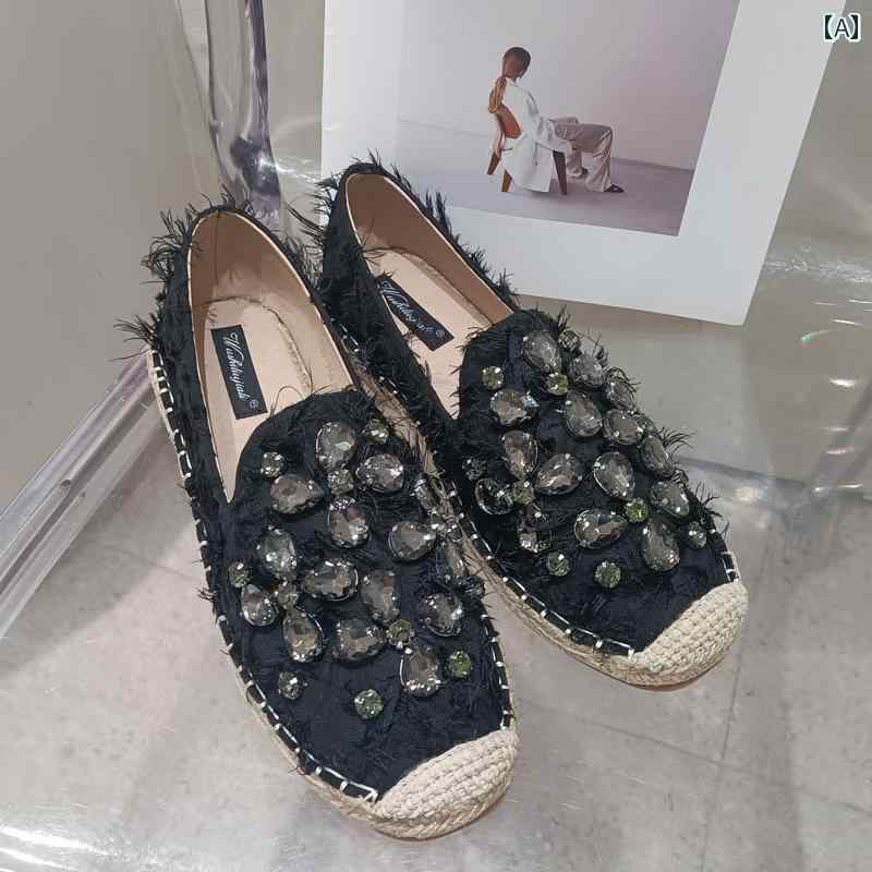 エスパドリーユ レディース スリッポン ぺたんこ フラットシューズ 歩きやい かわいい おしゃれ イブニング 靴 ラウンド ソフトボトム ゆったり 黒 ベージュ