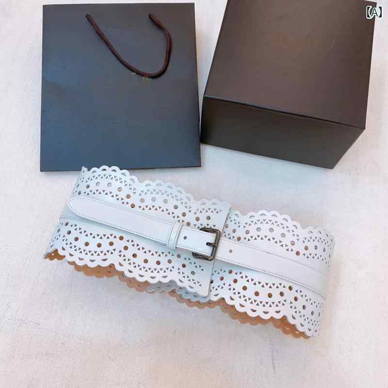 ベルト レディース 太 ウエストマーク おしゃれ ウィーン 彫刻 ガードル ドレス ブラック ピンク ホワイト