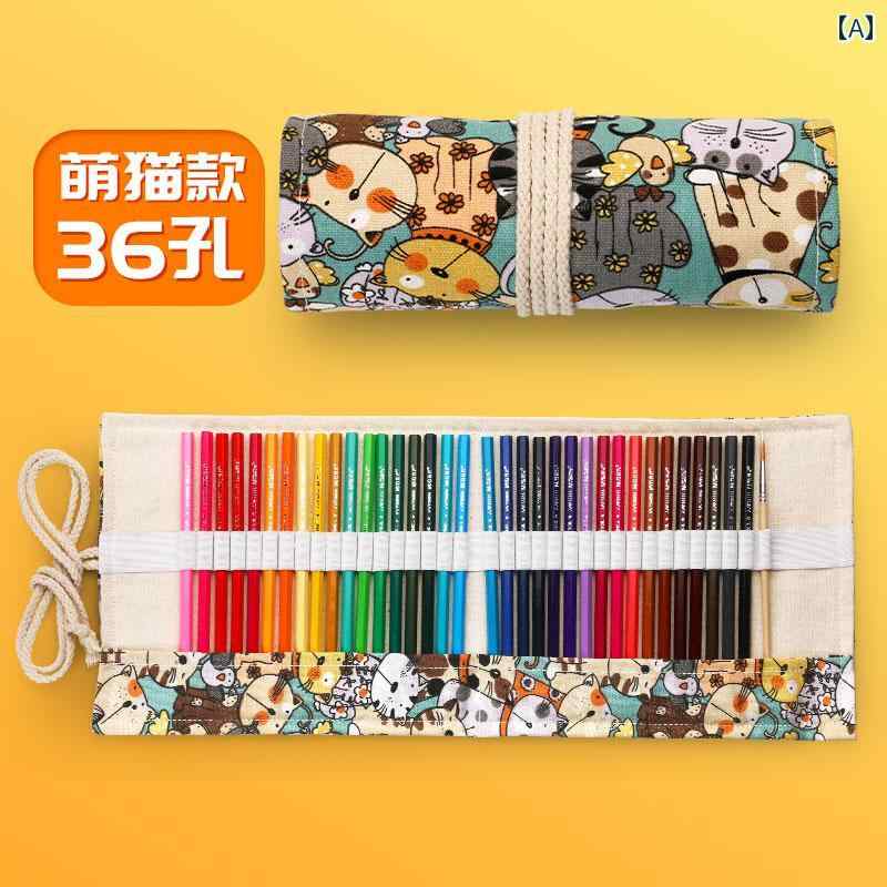 筆入れ ペン カーテン ロール バッグ キャンバス 大容量 女子中高生 かわいい デッサン 鉛筆 絵画 収納 多 エスニック シンプル 汚れにくい