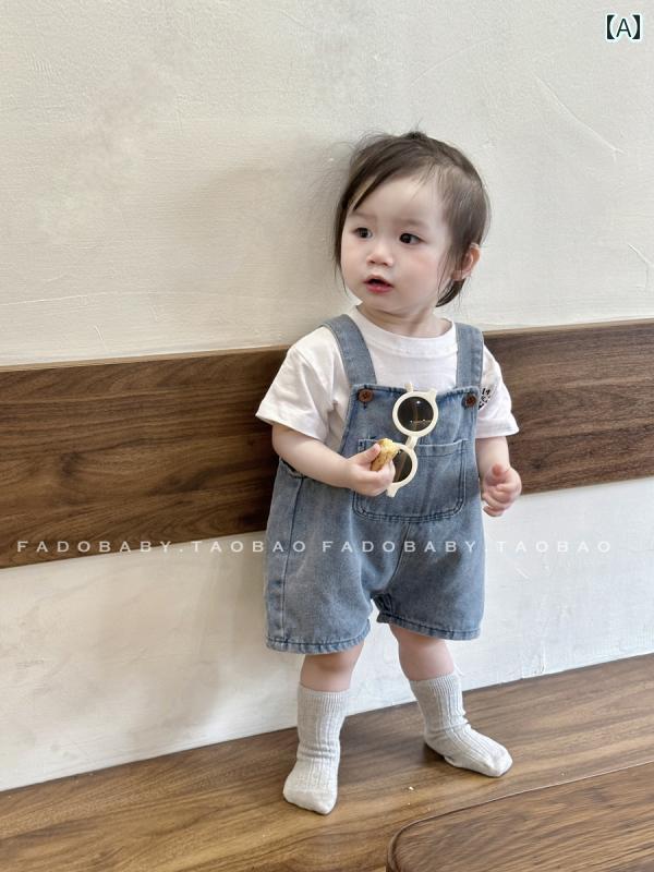 デニム オーバーオール ベビー キッズ サロペット 子供服 赤ちゃん 男の子 女の子 夏 ショート丈 韓国 ..