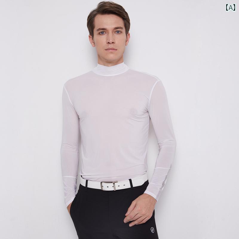 ゴルフウェア メンズ スポーツ カジュアル かっこいい おしゃれ 紳士服 トップス 長袖 日焼け防止 タートルネック ベースレイヤー 抗UV 涼しい 軽量 通気性 白 グレー 青