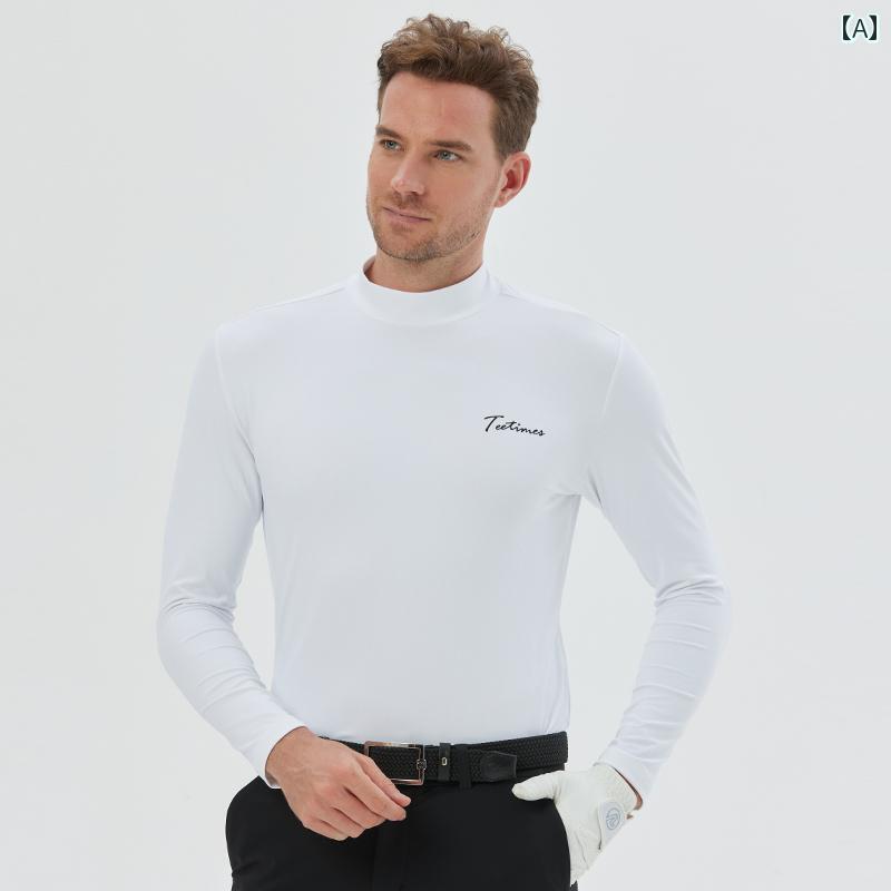 ゴルフウェア メンズ スポーツ カジュアル かっこいい おしゃれ 紳士服 トップス 長袖 ラウンドネック 秋冬 ハーフタートルネック 暖かい ベースレイヤー アンダー 白 黒 青