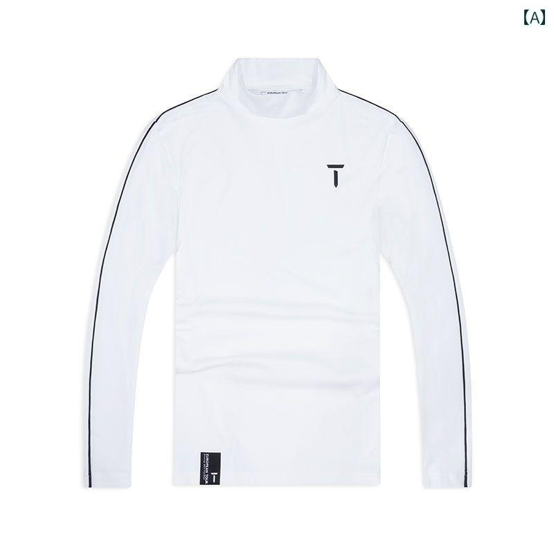 ゴルフウェア メンズ スポーツ Tシャツ かっこいい おしゃれ 紳士服 トップス 長袖 秋冬 速乾 通気性 タートルネック 白 黒