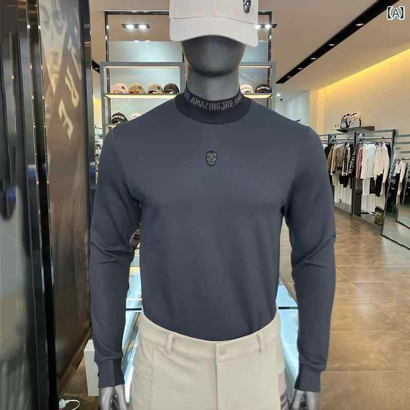 ゴルフウェア メンズ スポーツ カジュアル かっこいい おしゃれ 紳士服 トップス 長袖 秋冬 ハイネック 暖かい スリム 黒 カーキ