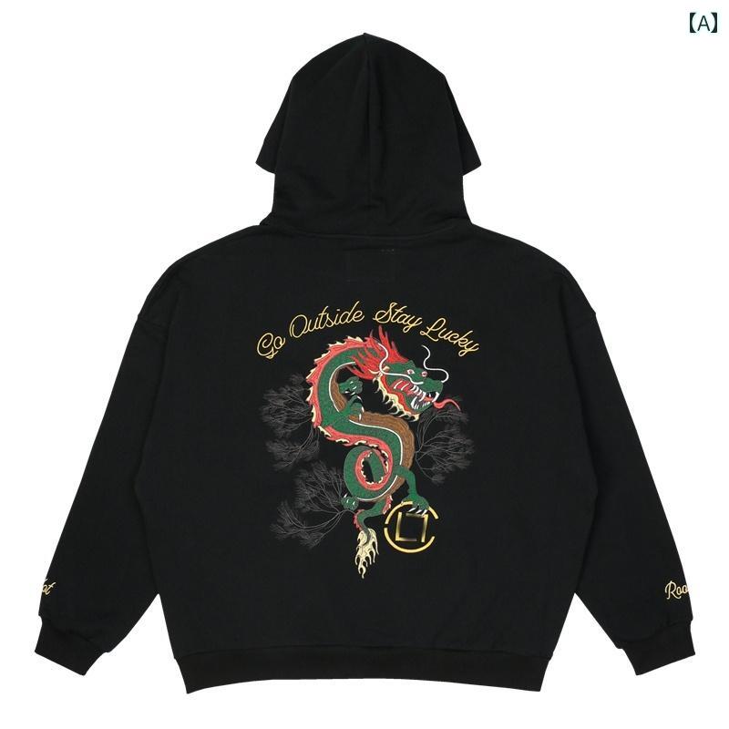 スウェット トレーナー メンズ 刺繍 ドラゴン 龍 プルオーバー トップス カジュアル 長袖 紳士服 中国..