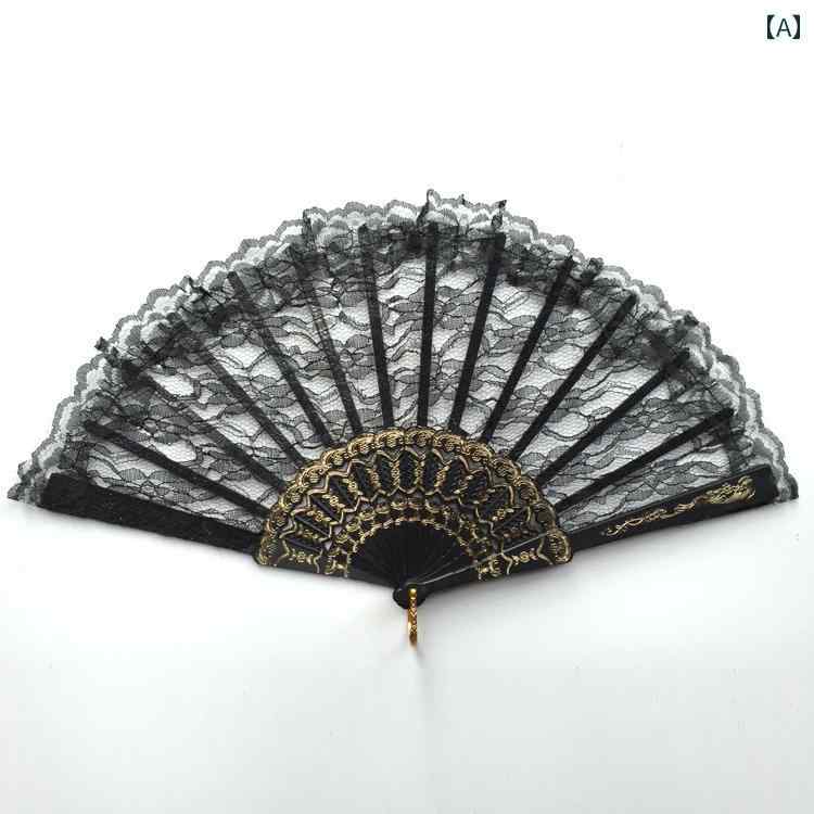 扇子 レース おしゃれ 中国風 ダンス ファン 春 スパンコール キラキラ チャイナドレス 刺繍 ブラック ..