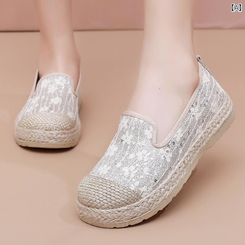 エスパドリーユ レディース スリッポン ぺたんこ フラットシューズ 歩きやい 靴 春秋 通気性 キャンバ..