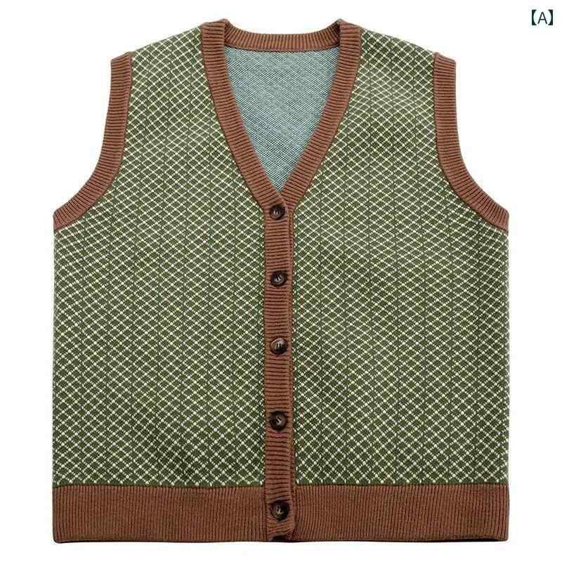 ニット ベスト メンズ vネック カジュアル 大きめサイズ ゆったり レトロ コントラスト ポップ アート ..