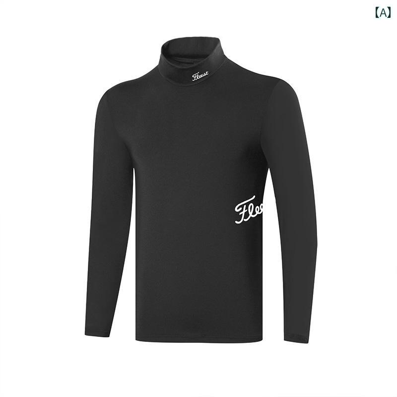 ゴルフウェア メンズ スポーツ トップス おしゃれ 春秋 長袖 アウトドア 暖かい 薄手 速乾 ラウンドネック Tシャツ ブラック ホワイト