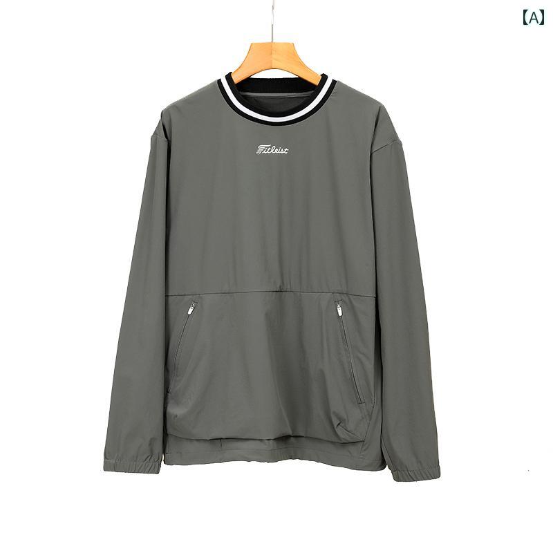ゴルフウェア メンズ レディース スポーツ トップス 春夏 おしゃれ ラウンドネック 防風 長袖 ジャケット アウトドア 通気性 速乾 カーキ ブラック
