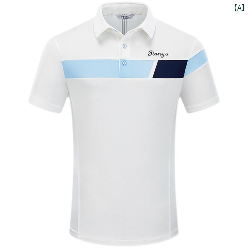 ゴルフウェア メンズ スポーツ トップス 春夏 おしゃれ 速乾 半袖 Tシャツ 通気性 ポロシャツ ホワイト