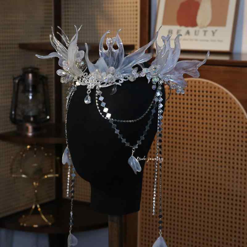 レディース ヘッドドレス 人魚姫 モチーフ 水滴形 レジン素材 仙女風 異国情緒 漢服 古風 アクセサリー 夏用 ブライダル ヘアピース ファンタジー 軽量 装飾品