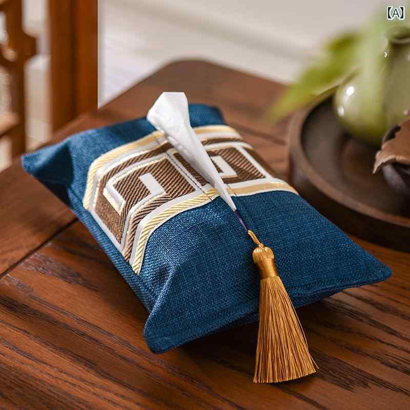 ティッシュケース おしゃれ 中国風 ボックス シンプル リビング 寝室 紙箱 車 生地 ブルー レッド