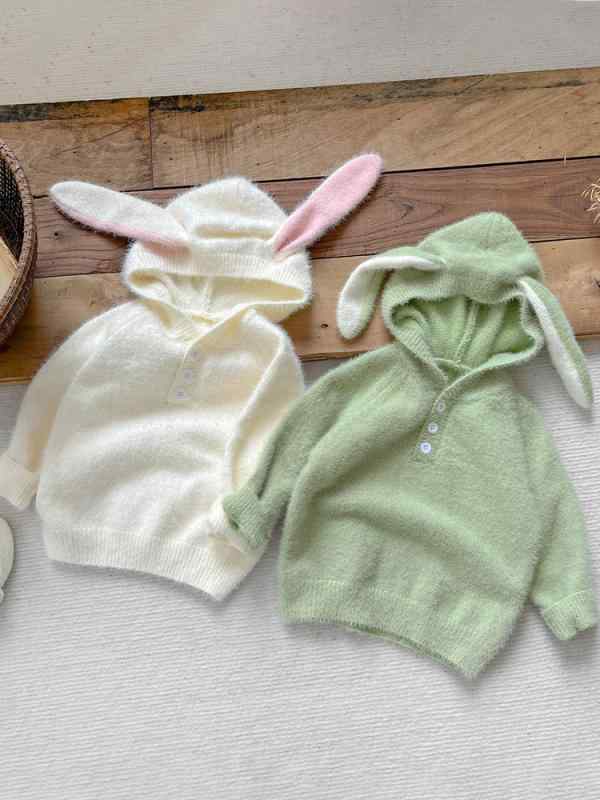 ベビー ニットセーター 女の子 秋冬 フード付き ウサギ耳 長袖 トップス かわいい 暖か コーディネートしやすい 柔らかい ナイロン素材..