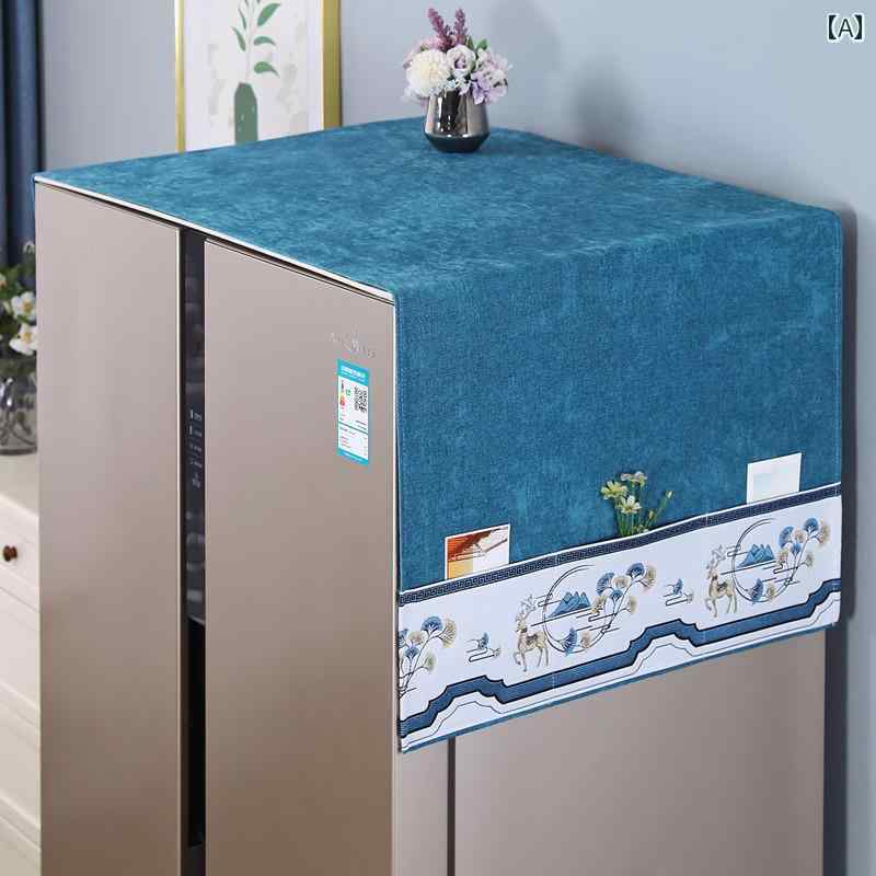 洗濯機 冷蔵庫 カバー 家庭 装飾 保護 日焼け防止 防塵 おしゃれ インテリア 布 中国風 ブルー グレー ..