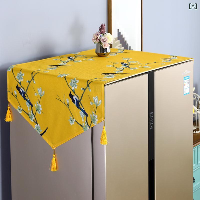 洗濯機 冷蔵庫 電子レンジ カバー 家庭 装飾 保護 防塵 おしゃれ インテリア 中国風 イエロー ベージュ..