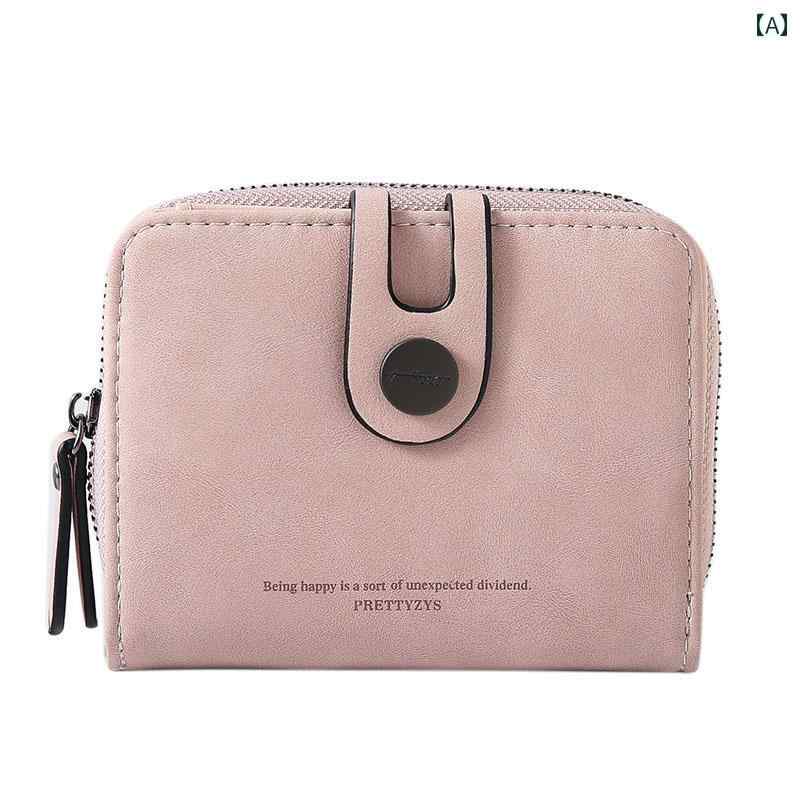 財布 二つ折り レディース ウォレット 小銭入れ コンパクト 韓国 かわいい シンプル カードホルダー ジッパー ピンク ブルー ブラック(4.0)