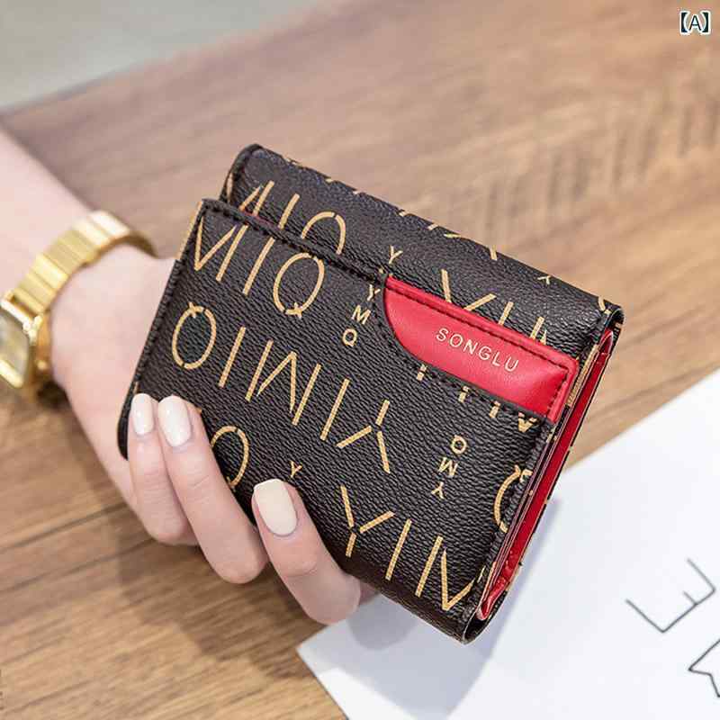 財布 三つ折り レディース ウォレット 小銭入れ コンパクト ロゴ レトロ おしゃれ カードホルダー レッド ブラック
