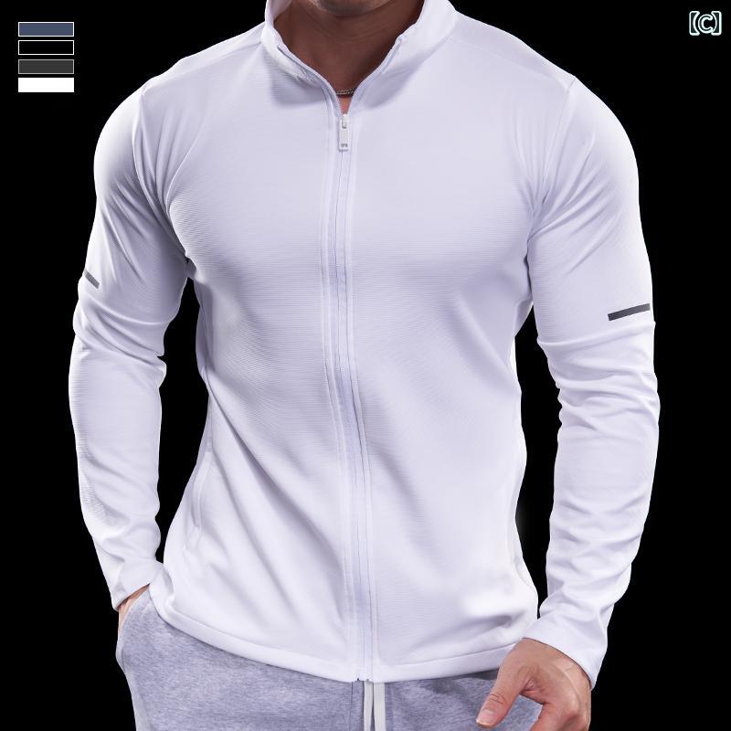 トップス メンズ 長袖 ジム フィットネス 筋トレ 筋肉質 スポーツ 服 ジャケット タイト フィット 通気性 ランニング トレーニング ブラック グレー ホワイト