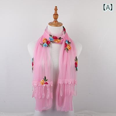 ストール 花柄 刺繍 レディース スカーフ ショール ロング レース 春秋 透け感 レトロ ピンク レッド グリーン ストール 花柄 刺繍 レディース スカーフ ショール ロング レース 春秋 透け感 レトロ ピンク レッド グリーン