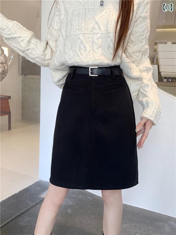 スカート レディース おしゃれ 秋冬 大きめ サイズ ハイウエスト 丈 ショート ブラック グレー カーキ aライン