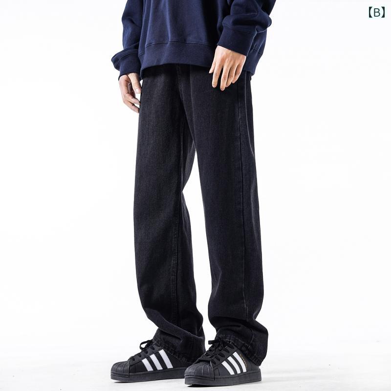 デニムパンツ メンズ ジーンズ ジーパン 春秋 ストレート フィット アメリカ ストリート スリム スキニー ネイビー ブラック ブルー