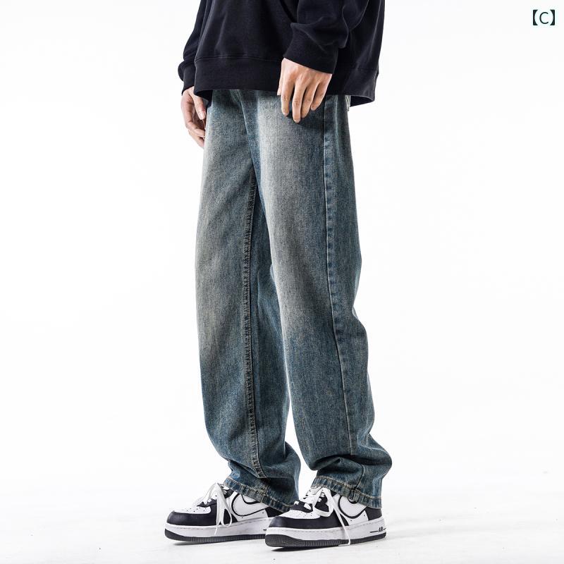 デニムパンツ メンズ ジーンズ ジーパン 春秋 ストレート フィット アメリカ ストリート スリム スキニー ネイビー ブラック ブルー