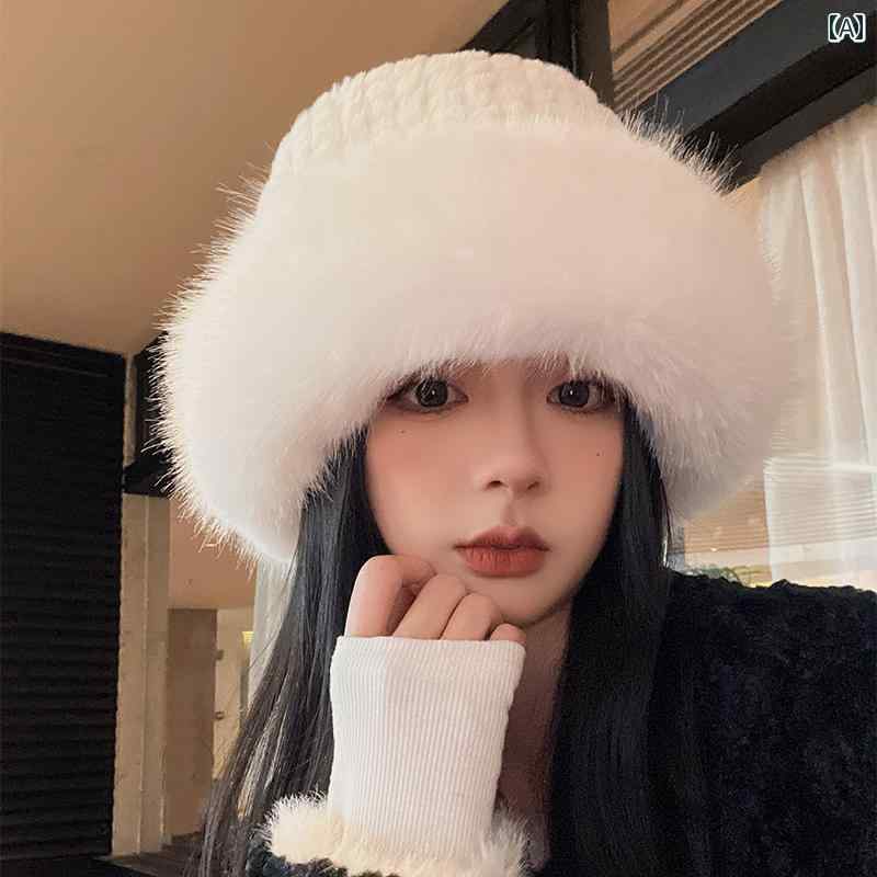 ファー バケットハット 帽子 レディース 秋冬 大きめサイズ 暖かい 耳保護 ホワイト ブラック ベージュ