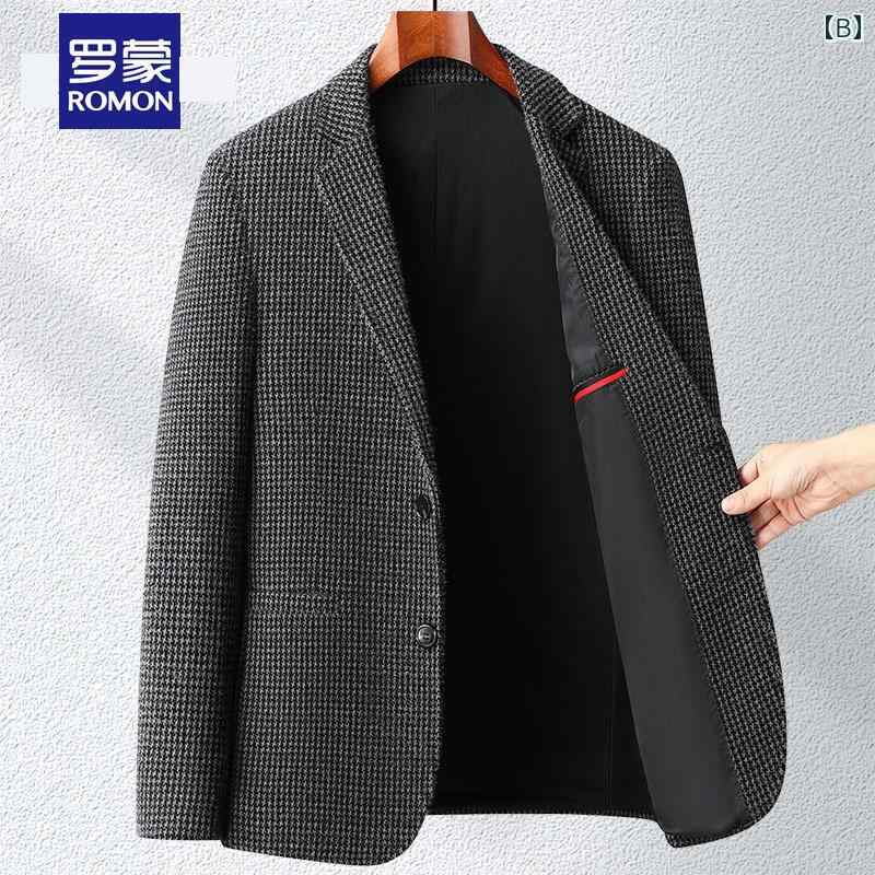 メンズ スーツ おしゃれ 紳士服 ファッション ブレザー ジャケット 秋冬 ビジネス カジュアル ブラック グレー 千鳥格子
