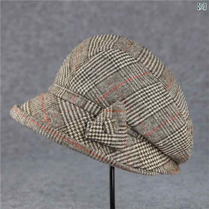 帽子 レディース 婦人 ミセス おばあちゃん 秋冬 カジュアル 日よけ 布 カーキ ボルドー ネイビー キャスケット チェック