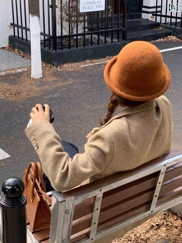 バケットハット 帽子 レディース ウール 秋冬 レトロ ブラウン グレー オレンジ