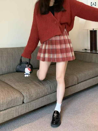 スカート レディース おしゃれ レトロ ウール プリーツ 秋冬 大きめサイズ ショート レッド カーキ チェック ミニ aライン スカート レディース おしゃれ レトロ ウール プリーツ 秋冬 大きめサイズ ショート レッド カーキ チェック ミニ aライン