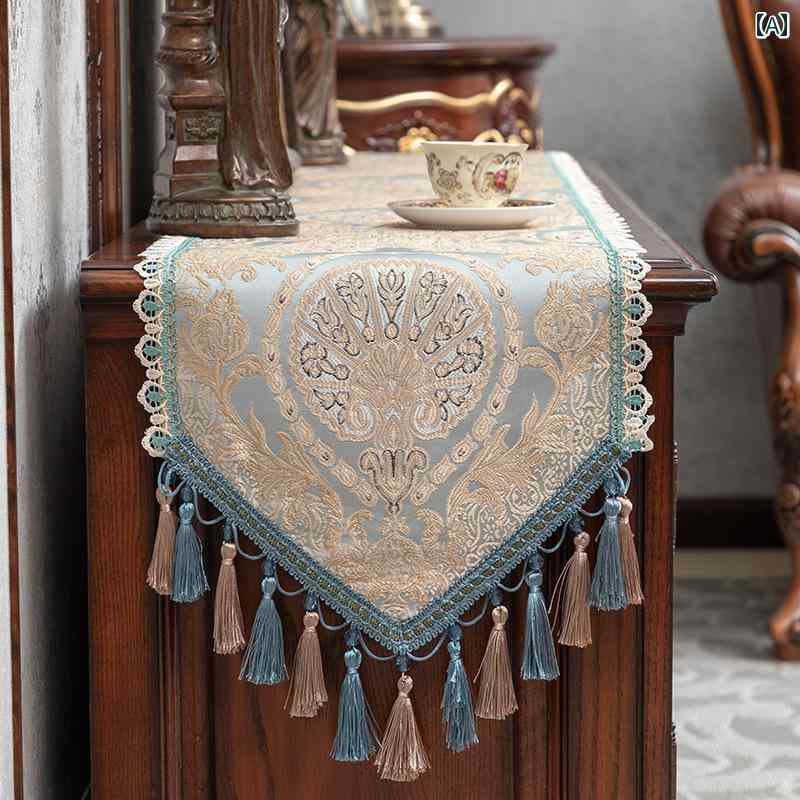 テーブルランナー おしゃれ 洋風 インテリア ベッド クロス レース ロング 装飾 布 ブルー イエロー