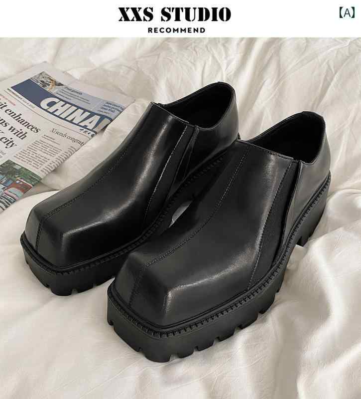 ブーツ メンズ 靴 シューズ おしゃれ 厚 レトロ ストリート スクエアトゥ ショート ブラック