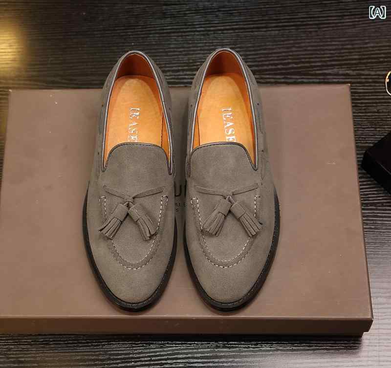 ローファー メンズ 紳士靴 シューズ フリンジ タッセル おしゃれ ローカット 革靴 ブリティッシュ カジュアル スリッポン グレー ブルー ブラック