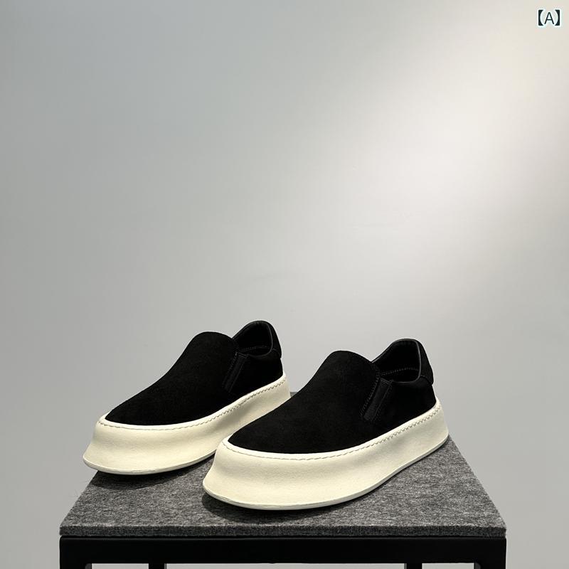 スリッポン メンズ 紳士靴 シューズ おしゃれ 革 レトロ 厚 スポーツ レジャー ブラック ブラウン キャメル