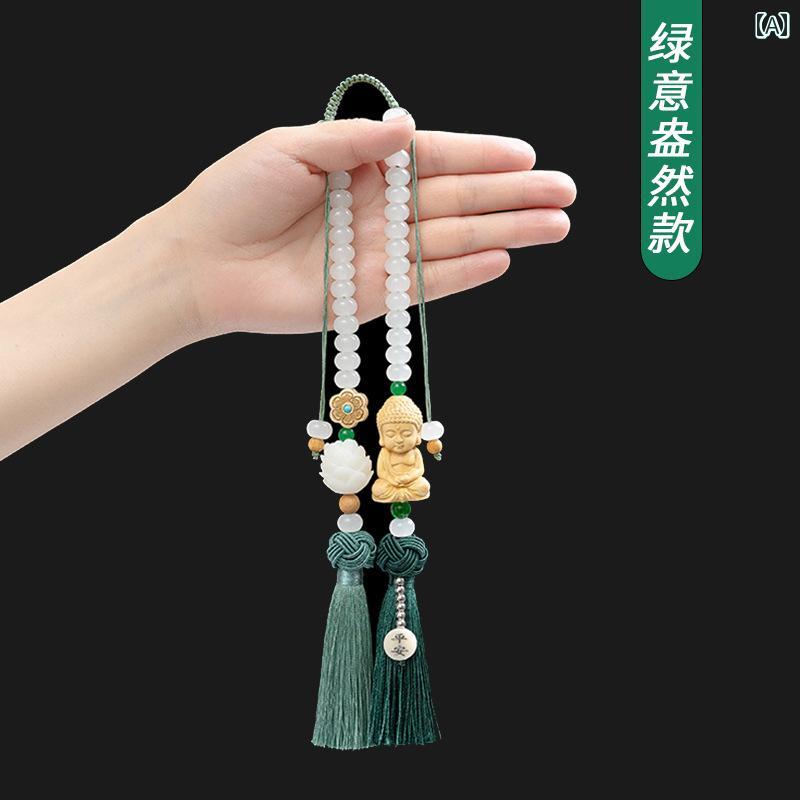 車 ルームミラー アクセサリー 飾り 仏 菩提 カー ペンダント インテリア 蓮 中国風 タッセル グリーン..