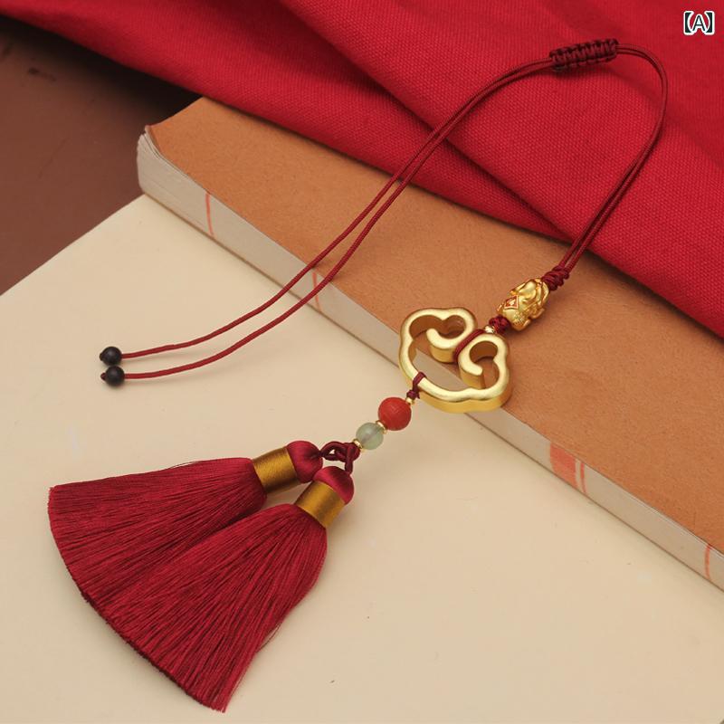 車 ルームミラー アクセサリー 飾り メンズ レディース カー ペンダント 如意 タッセル 貔貅 ワインレッド