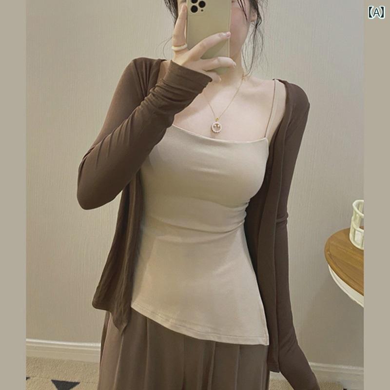 カーディガン レディース 羽織 日焼け防止 薄手 夏 ニット 無地 シンプル 韓国 おしゃれ キャミソール ..