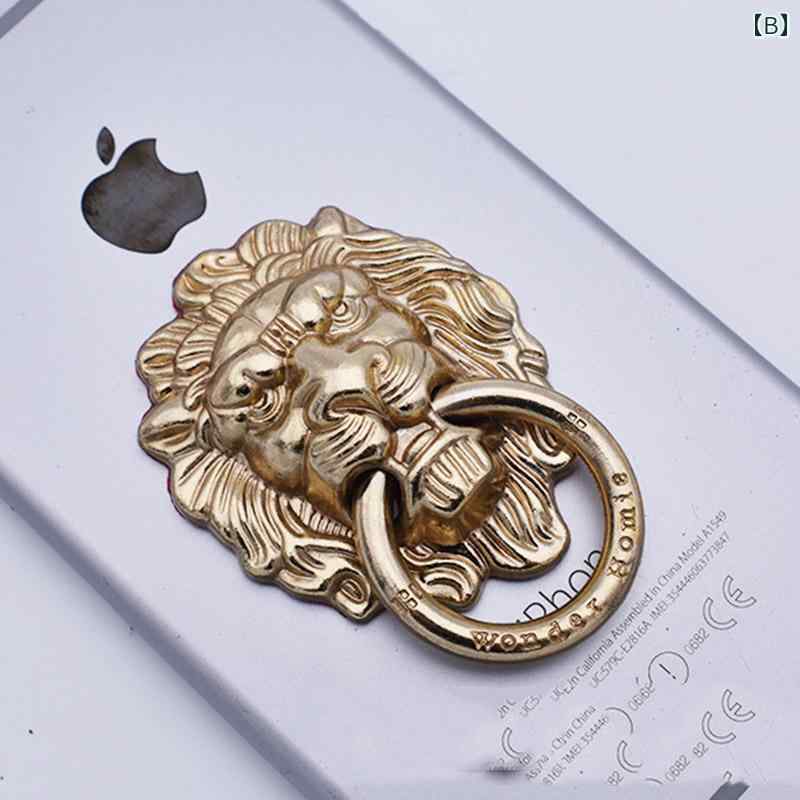 おうち健康生活のリング スマホ アクセサリー キーホルダー 携帯 おしゃれ メタル メッキ レトロ ライオン バックル｜アングル2