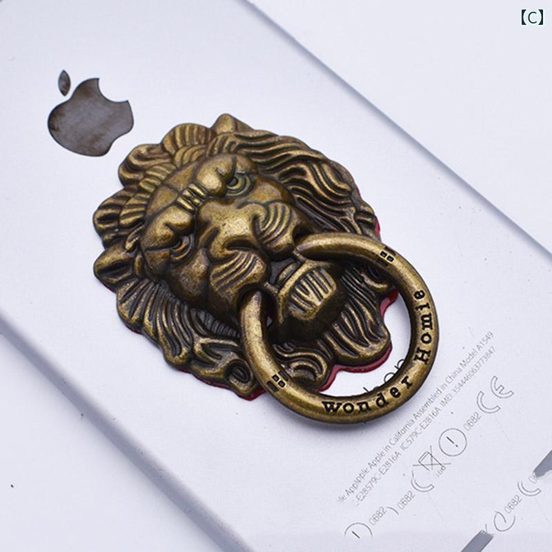 おうち健康生活のリング スマホ アクセサリー キーホルダー 携帯 おしゃれ メタル メッキ レトロ ライオン バックル｜アングル3