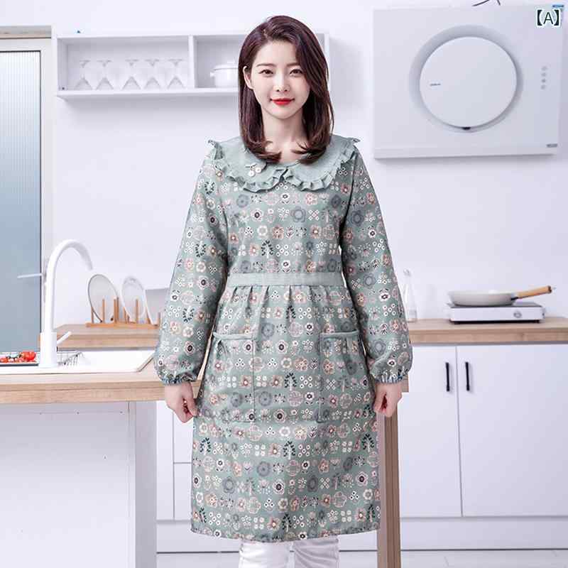 エン 保育士 長袖 割烹着 おしゃれ 大人 スモック レディース 韓国 キッチン 家庭 厚手 綿 かわいい 袖 作業 グリーン パープル ピンク