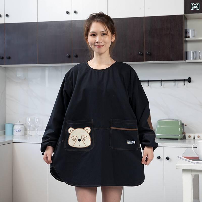 エン 保育士 長袖 割烹着 おしゃれ 大人 スモック レディース 防水 ホーム キッチン 袖 調理 冬 ブラック イエロー グリーン