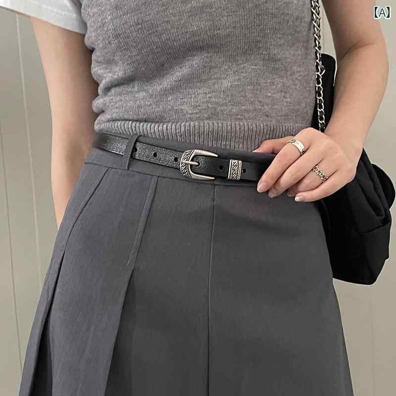 ベルト レディース レザー 革 装飾 アメリカン レトロ バックル ブラック ブラウン