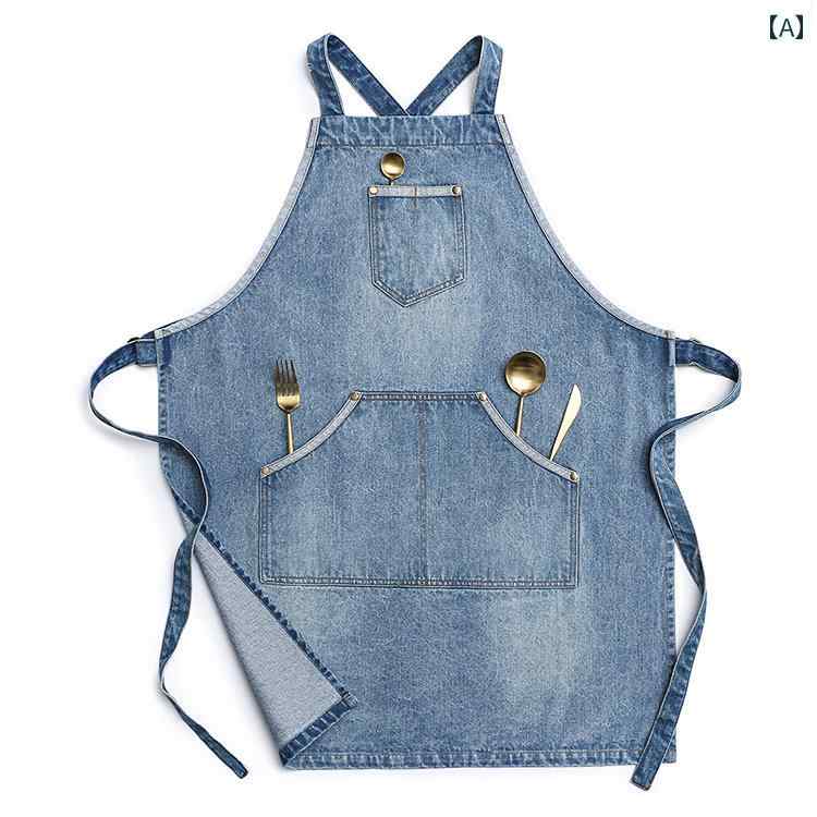 ガーデニングエン レディース メンズ 料理 家庭 キッチン おしゃれ アウトドア デニム 綿 ブルー グレー ブラック